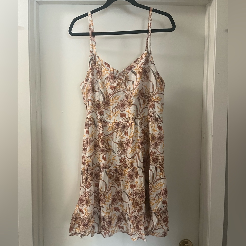 Floral Spaghetti Strap Summer Dress in White and Brown